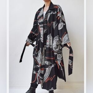 STUDIBAKER HAWK Rare Vintage 80's Black Screen Printed Soft Lapel Jacket Coat OS